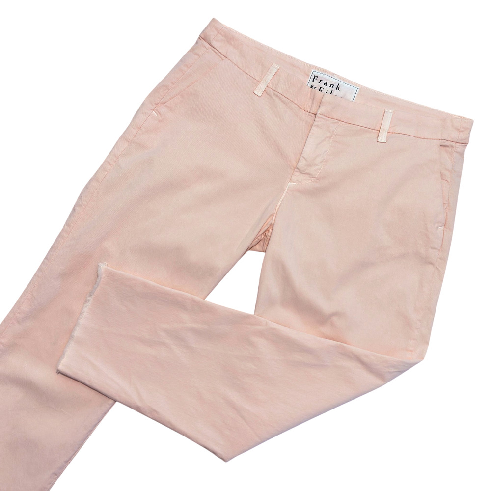 Frank & Eileen Wicklow Pants Women 12 Pink Crop Chino Raw Hem Cotton Preppy Chic